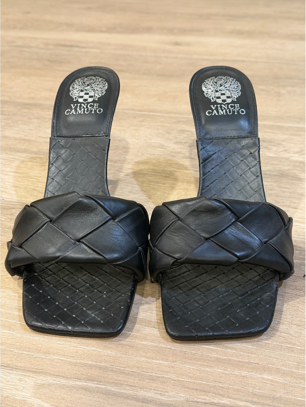 Vince Camuto Black Woven Leather Slide Sandals 🖤